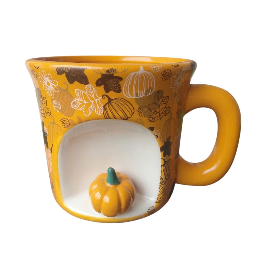 Market Finds Pumpkin Figural Fall Ceramic Orange Mug Cup Happy Harvest